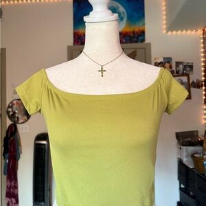 Olive Green Off-Shoulder Ribbed Women’s Top